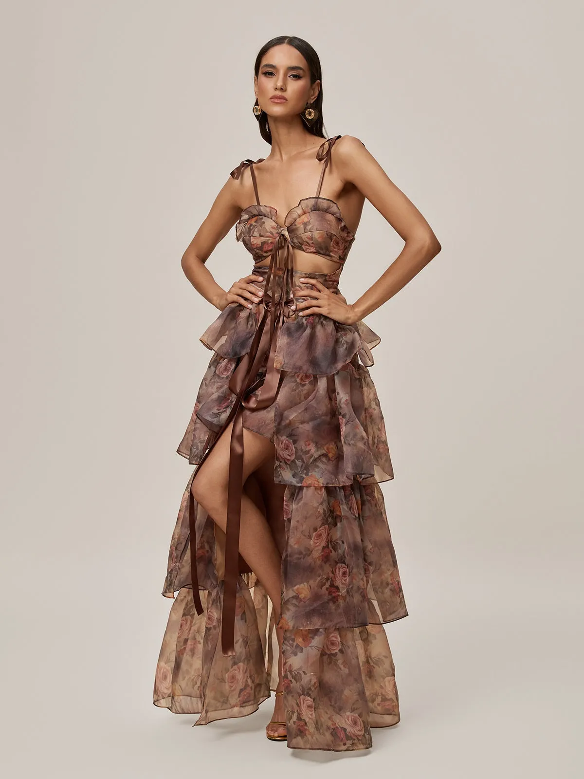 Nalima Floral Printed Skirt Set In Brown sold by Mew Mews