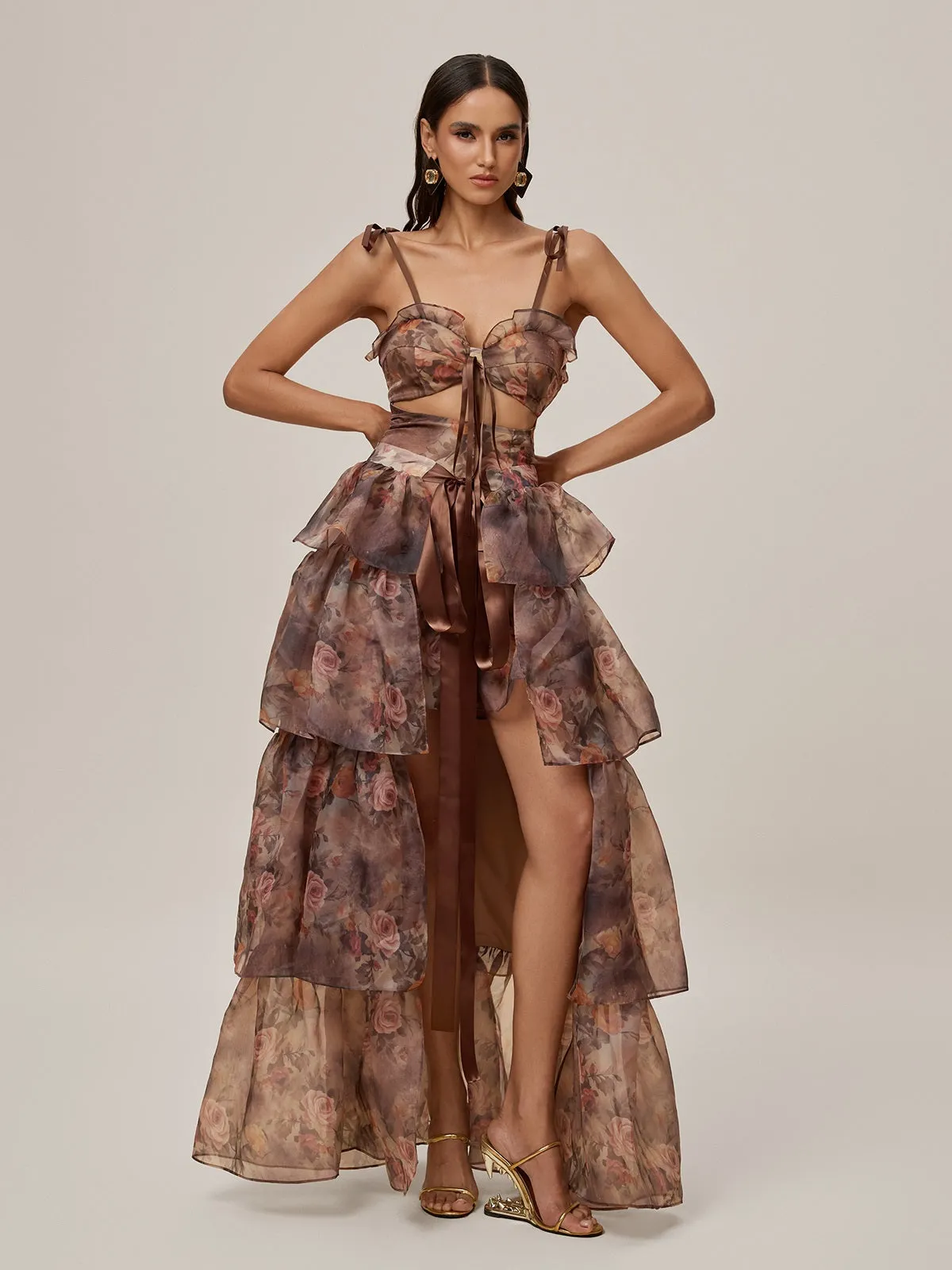 Nalima Floral Printed Skirt Set In Brown sold by Mew Mews product image thumbnail 2