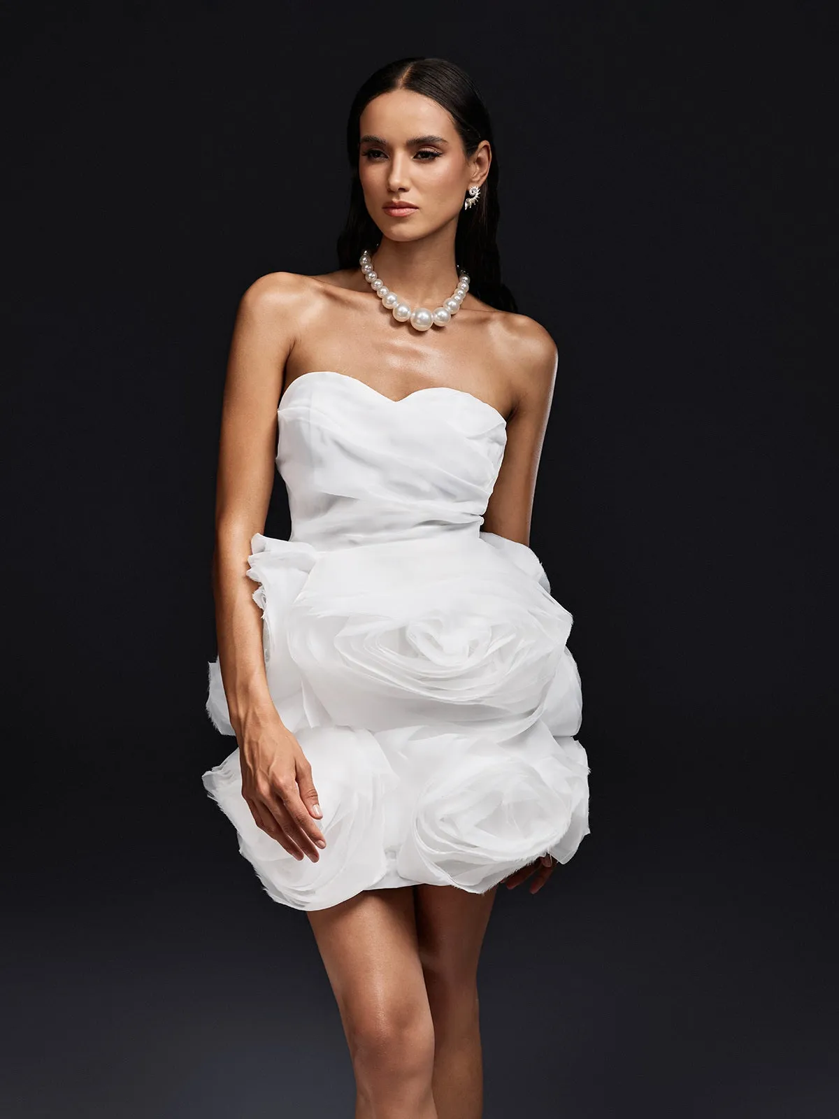 Ohtli Strapless Flower Mini Dress In White sold by Mew Mews product image thumbnail 5