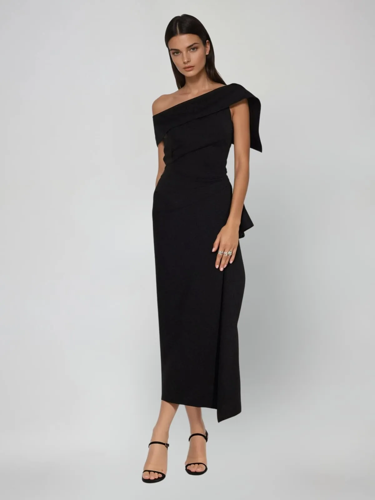 Nyronix One Shoulder Draped Midi Dress sold by Mew Mews product image thumbnail 2