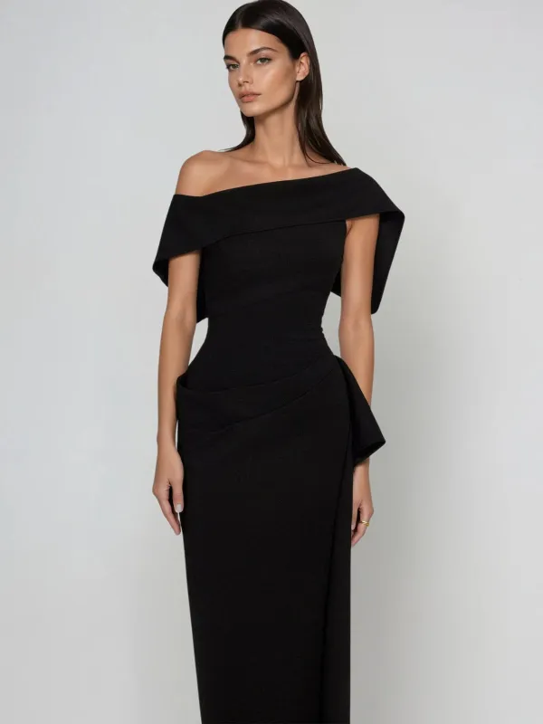 Nyronix One Shoulder Draped Midi Dress made by Mew Mews