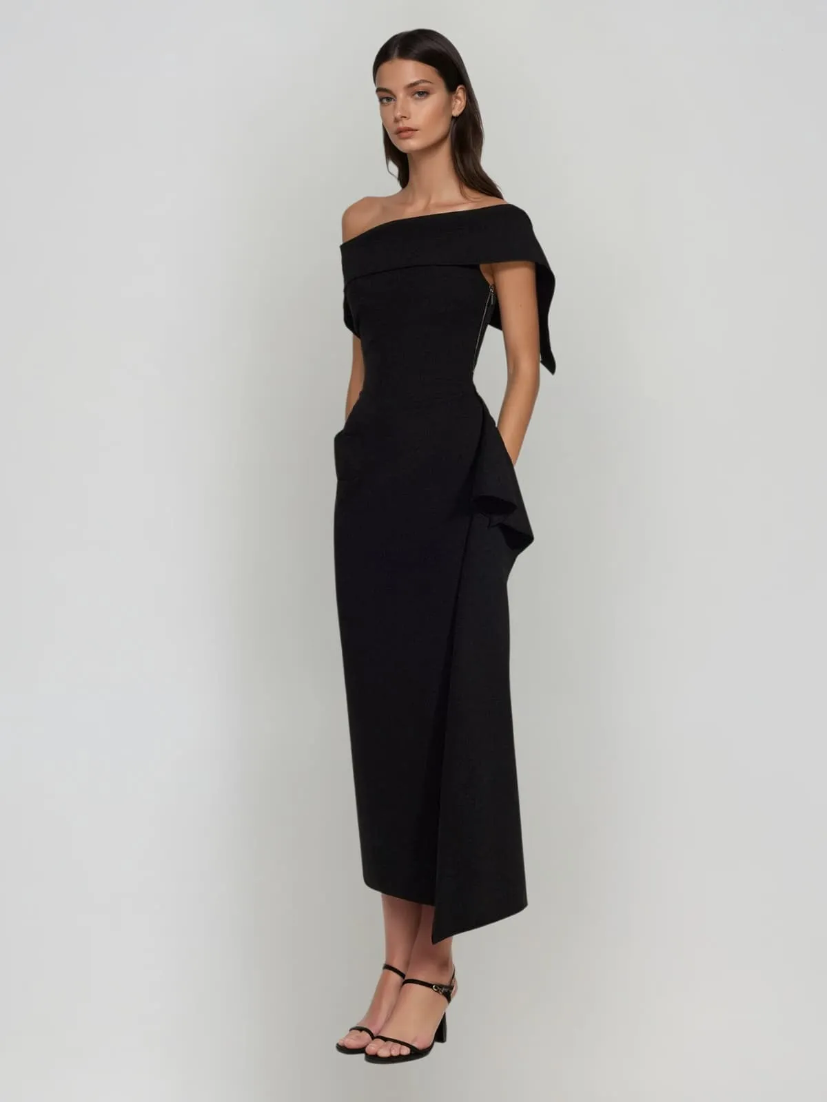 Nyronix One Shoulder Draped Midi Dress sold by Mew Mews product image thumbnail 3