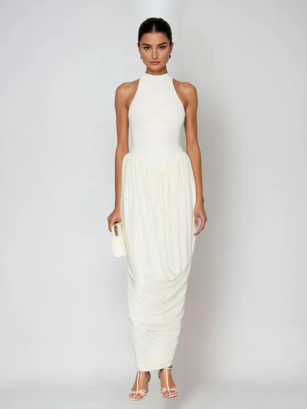 Pacheco Sleeveless Ruched Maxi Dress In White sold by Mew Mews