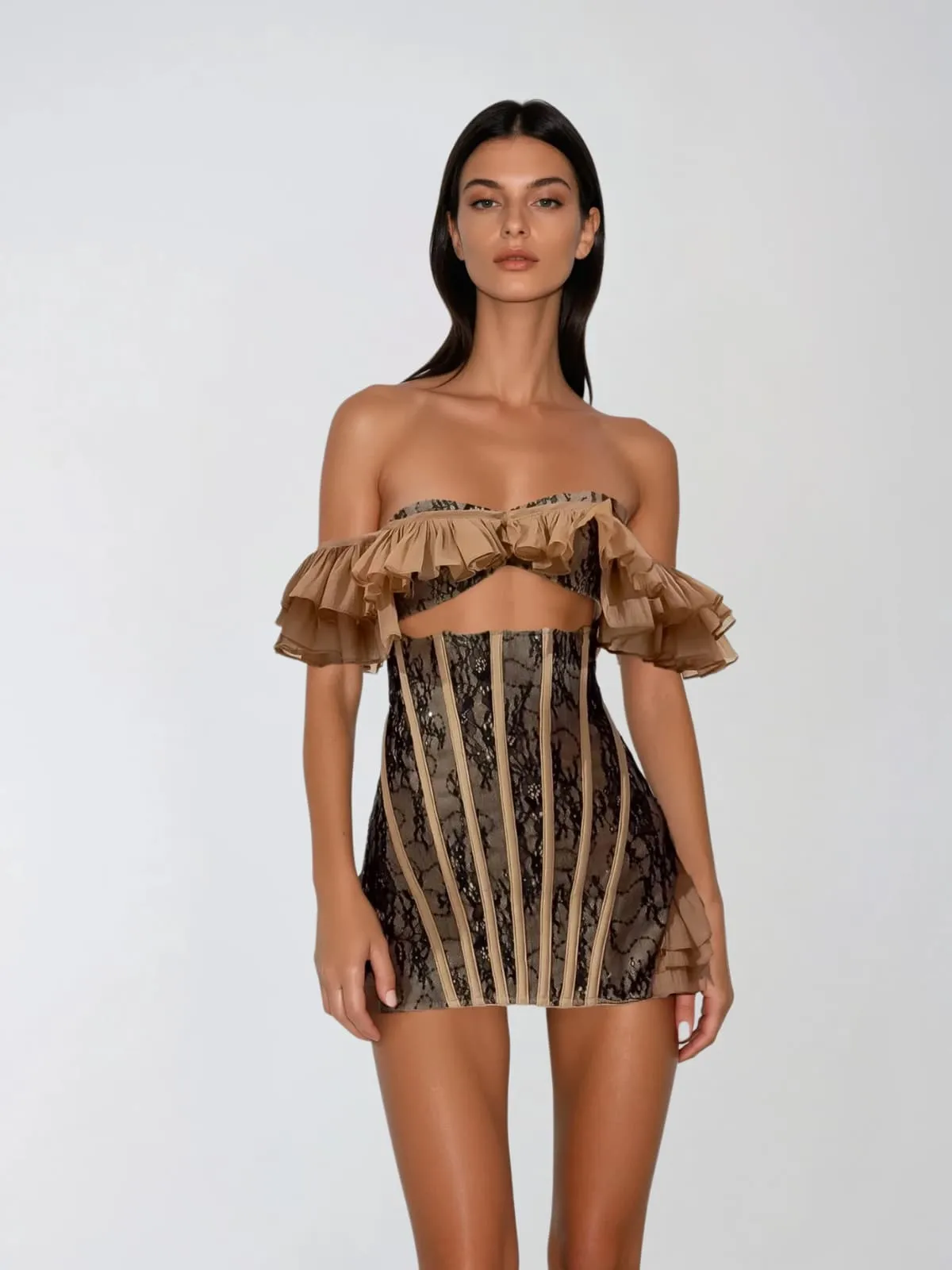 Owino Off Shoulder Lace Cutout Mini Dress sold by Mew Mews