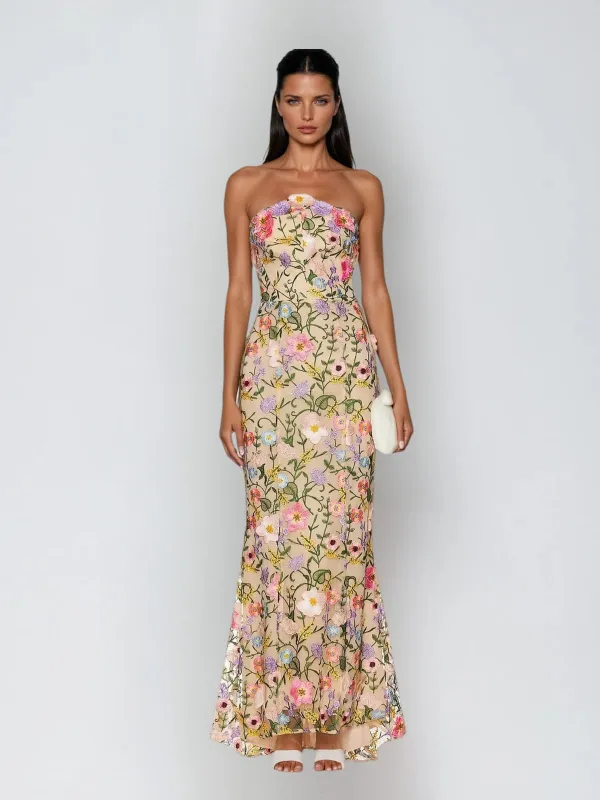 Daelyr Strapless Flower Embroidered Midi Dress sold by Mew Mews
