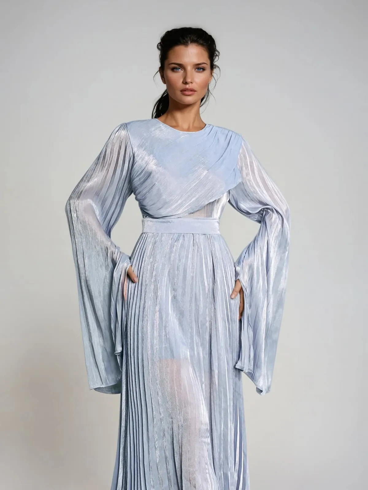 Rhory Long Sleeve Pleated Dress In Blue sold by Mew Mews product image thumbnail 5