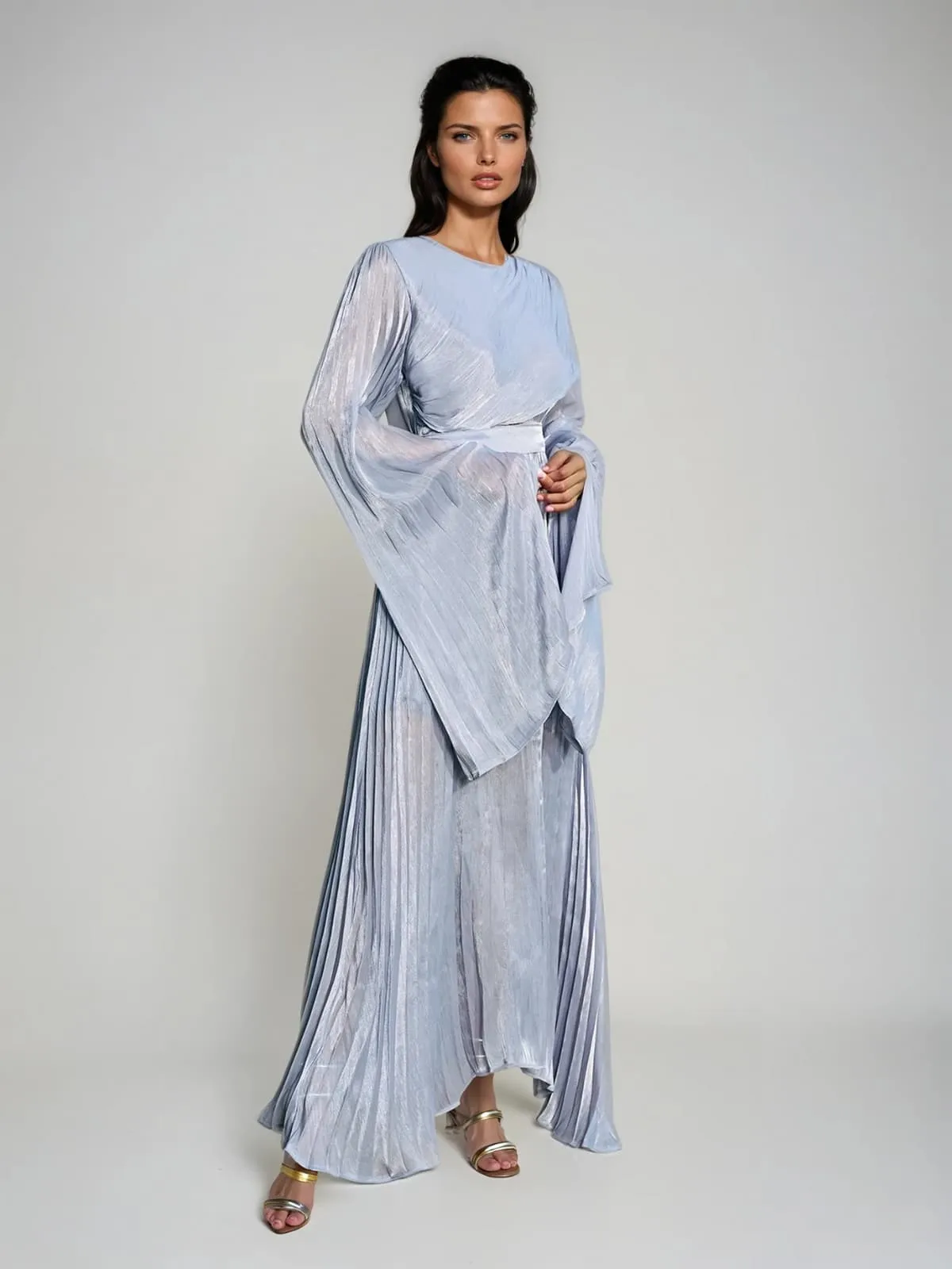 Rhory Long Sleeve Pleated Dress In Blue sold by Mew Mews product image thumbnail 4