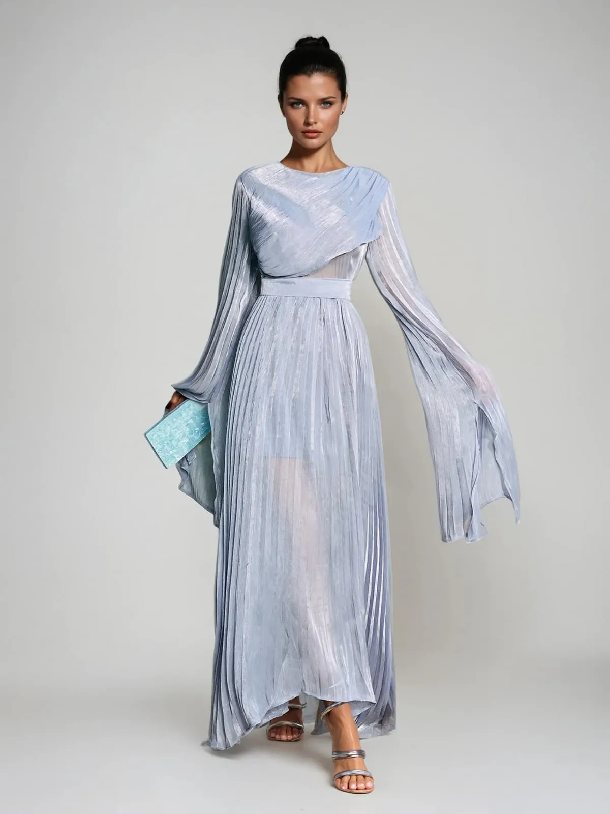 Rhory Long Sleeve Pleated Dress In Blue sold by Mew Mews product image thumbnail 2