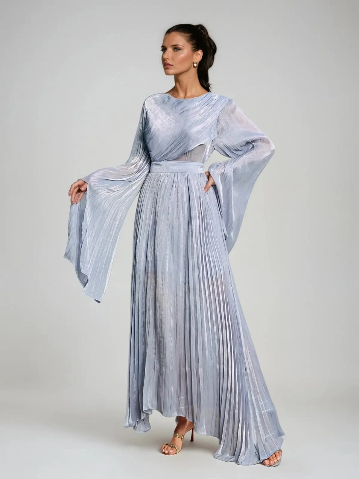 Rhory Long Sleeve Pleated Dress In Blue sold by Mew Mews product image thumbnail 3