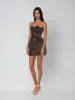 Danielle Strapless Flower Embroidered Mini Dress In Black sold by Mew Mews