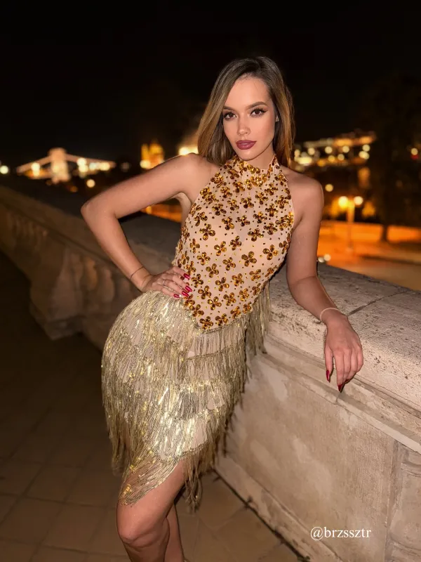 Caelumara Embellished Fringe Mini Dress sold by Mew Mews