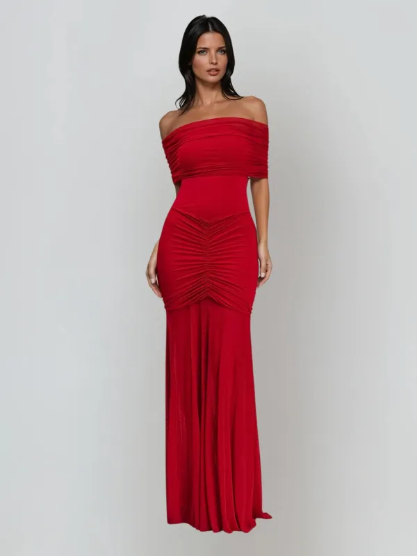 Pzgoth Off Shoulder Ruched Maxi Dress sold by Mew Mews