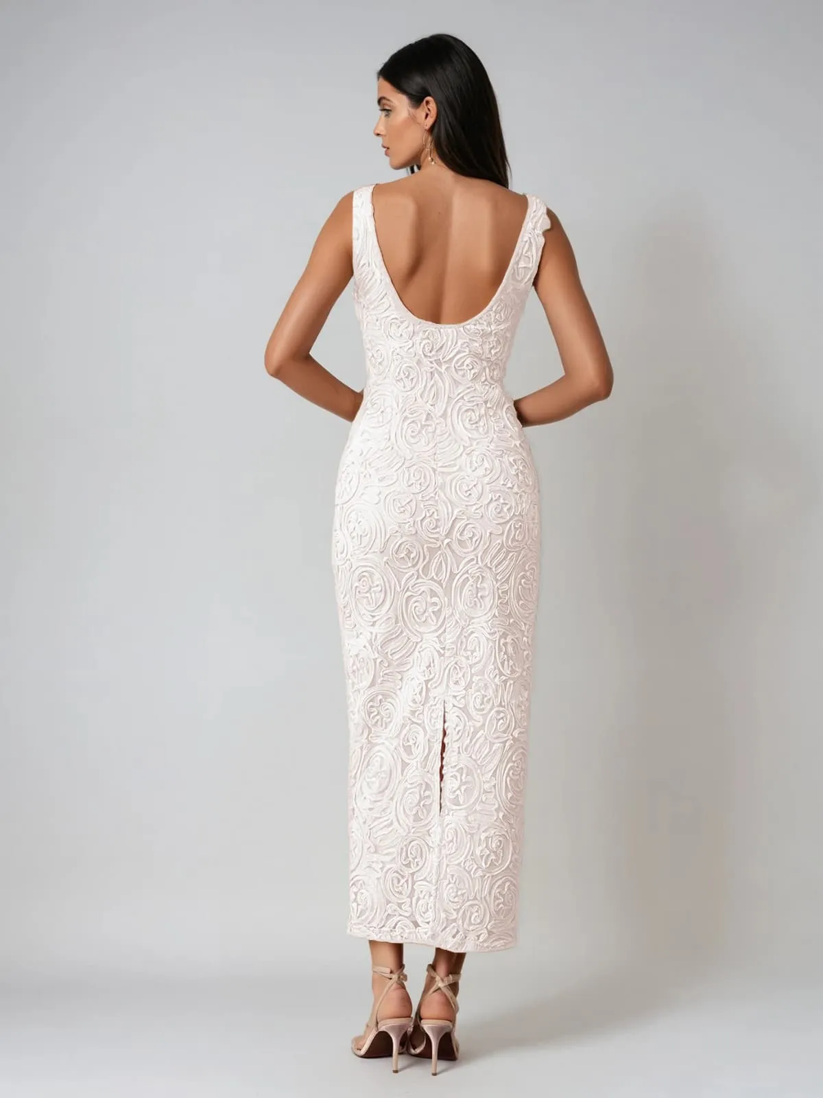 Ozcollo Plunge Neck Floral Pearl Maxi Dress sold by Mew Mews product image thumbnail 3