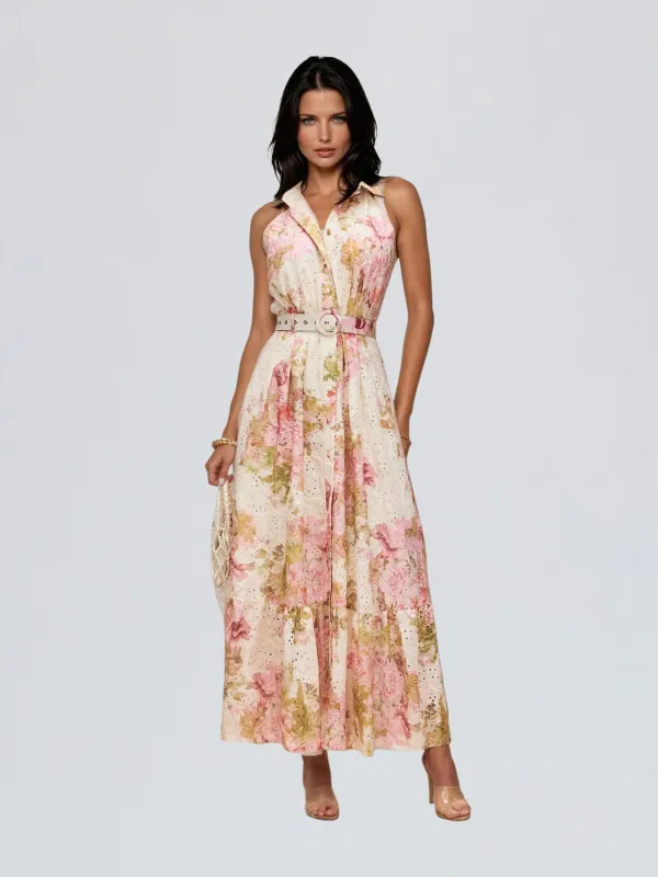 Caelira Folded Collar Printed Maxi Dress made by Mew Mews