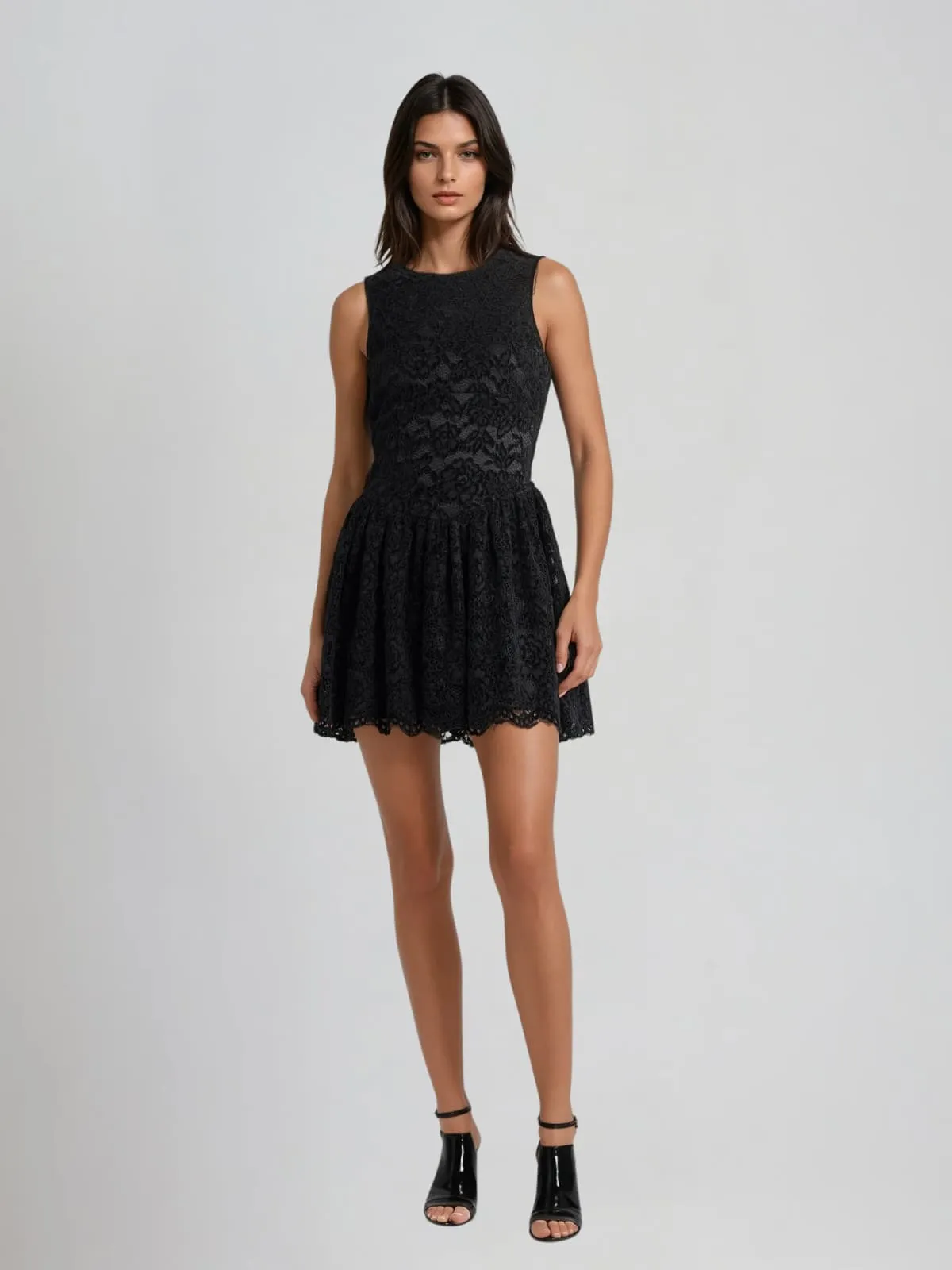 Cyria Sleeveless Embroidered Mini Dress In Black sold by Mew Mews