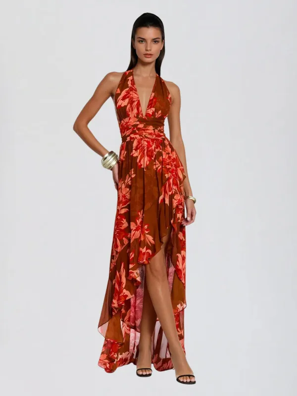 Calara Backless Floral Printed Maxi Dress sold by Mew Mews