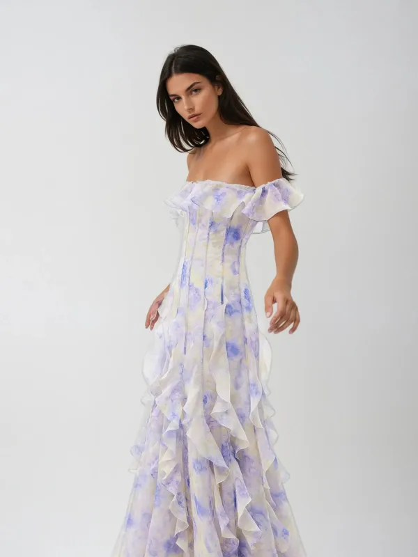 Cedron Off Shoulder Floral Ruffle Maxi Dress made by Mew Mews
