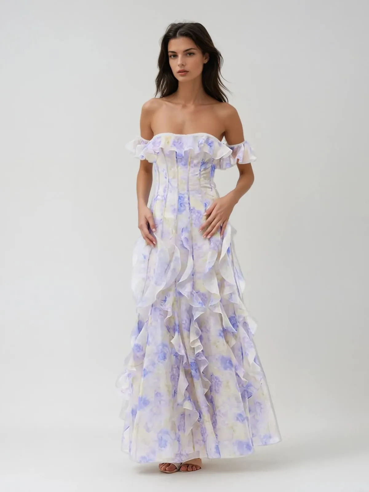 Cedron Off Shoulder Floral Ruffle Maxi Dress sold by Mew Mews product image thumbnail 2