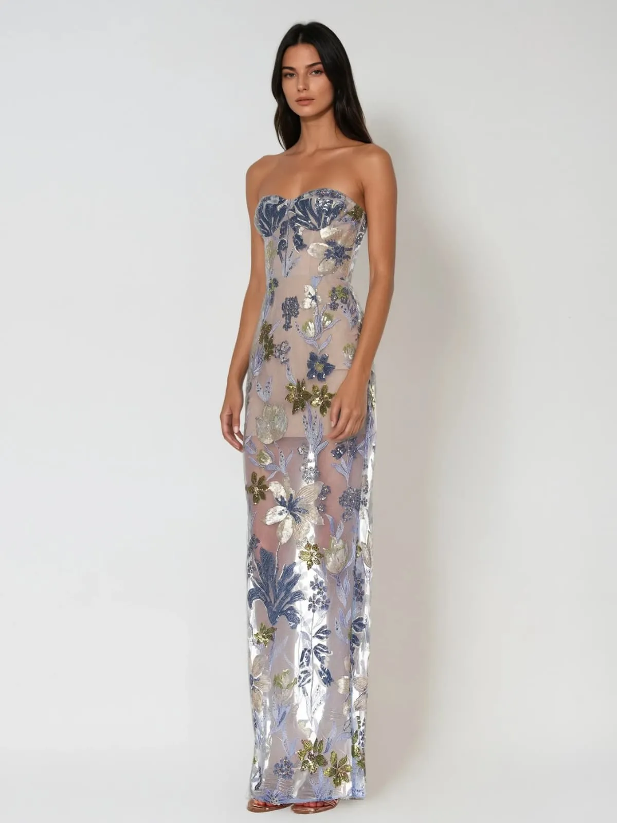 Nakoa Strapless Sequin Embroidered Maxi Dress In Blue sold by Mew Mews product image thumbnail 2