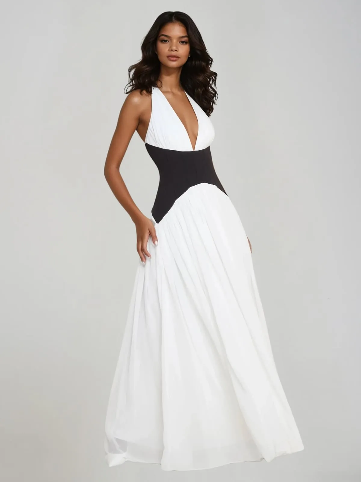 Oryon Plunge Neck Split Maxi Dress sold by Mew Mews product image thumbnail 3