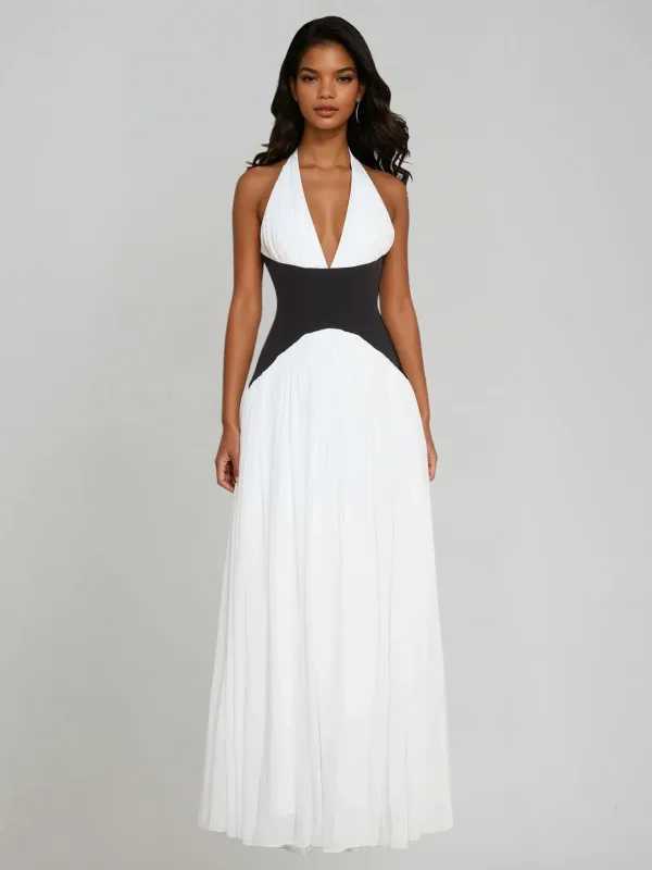 Oryon Plunge Neck Split Maxi Dress sold by Mew Mews