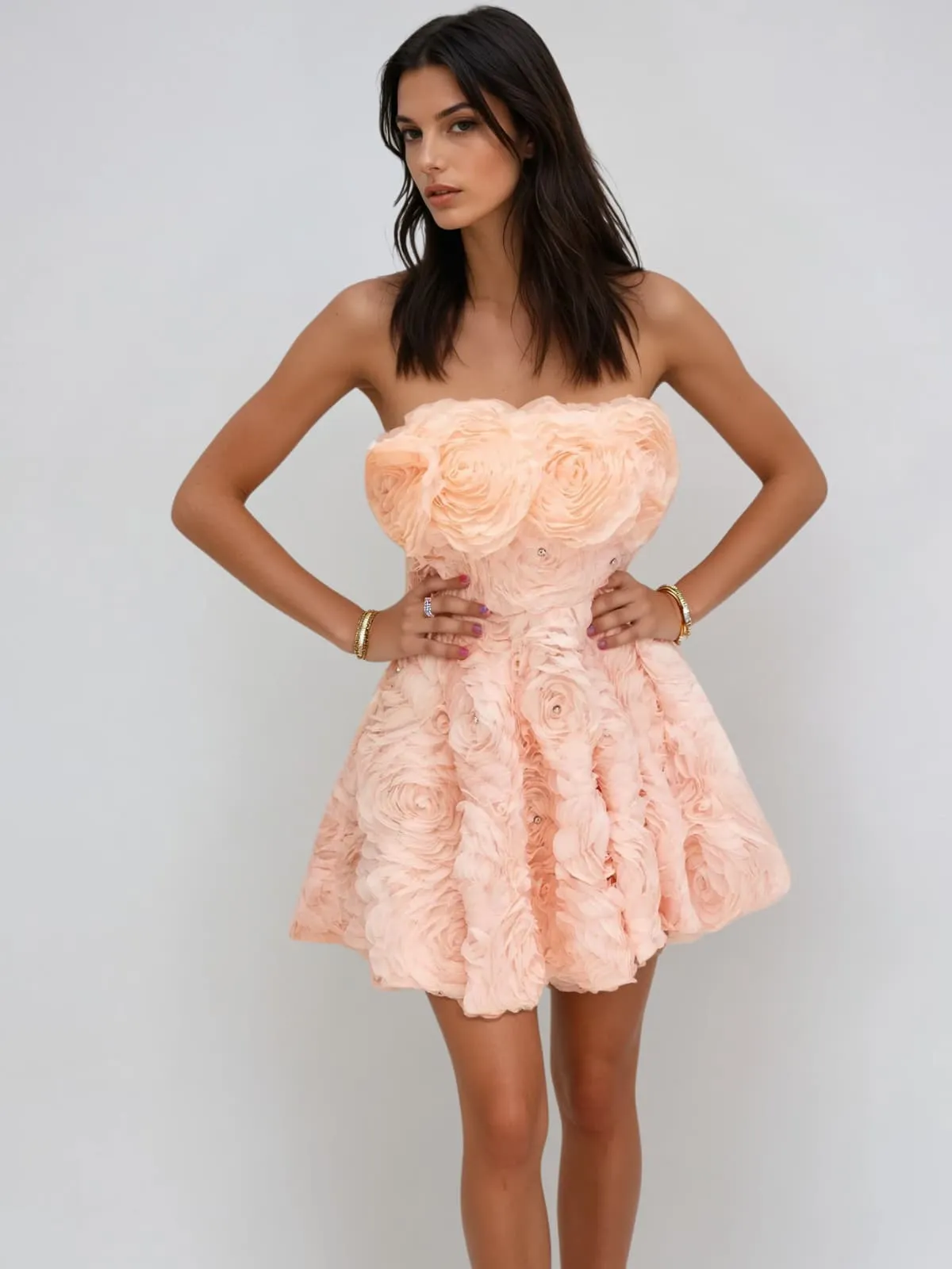 Dazrik Strapless Flower Rhinestone Mini Dress In Orange sold by Mew Mews product image thumbnail 3