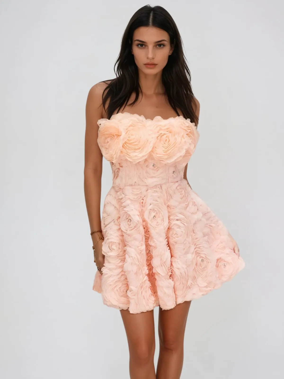 Dazrik Strapless Flower Rhinestone Mini Dress In Orange sold by Mew Mews