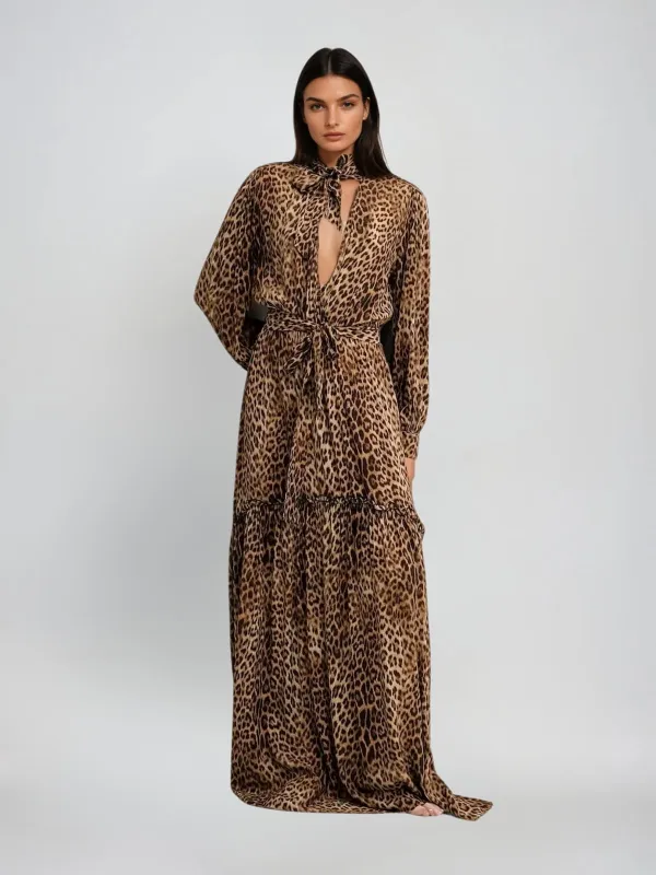 Latiece Long Sleeve Leopard Midi Dress sold by Mew Mews