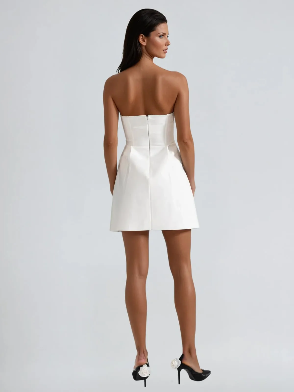 Arushi Strapless Flower Bandage Mini Dress In White sold by Mew Mews product image thumbnail 2