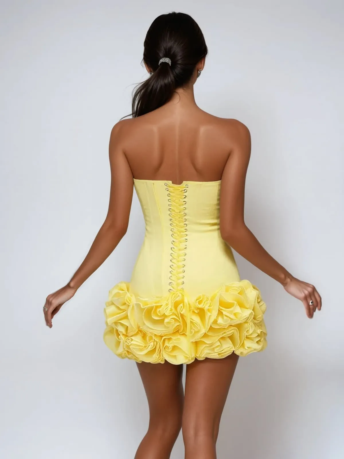 Birtin Strapless Flower Mini Dress In Yellow sold by Mew Mews product image thumbnail 2
