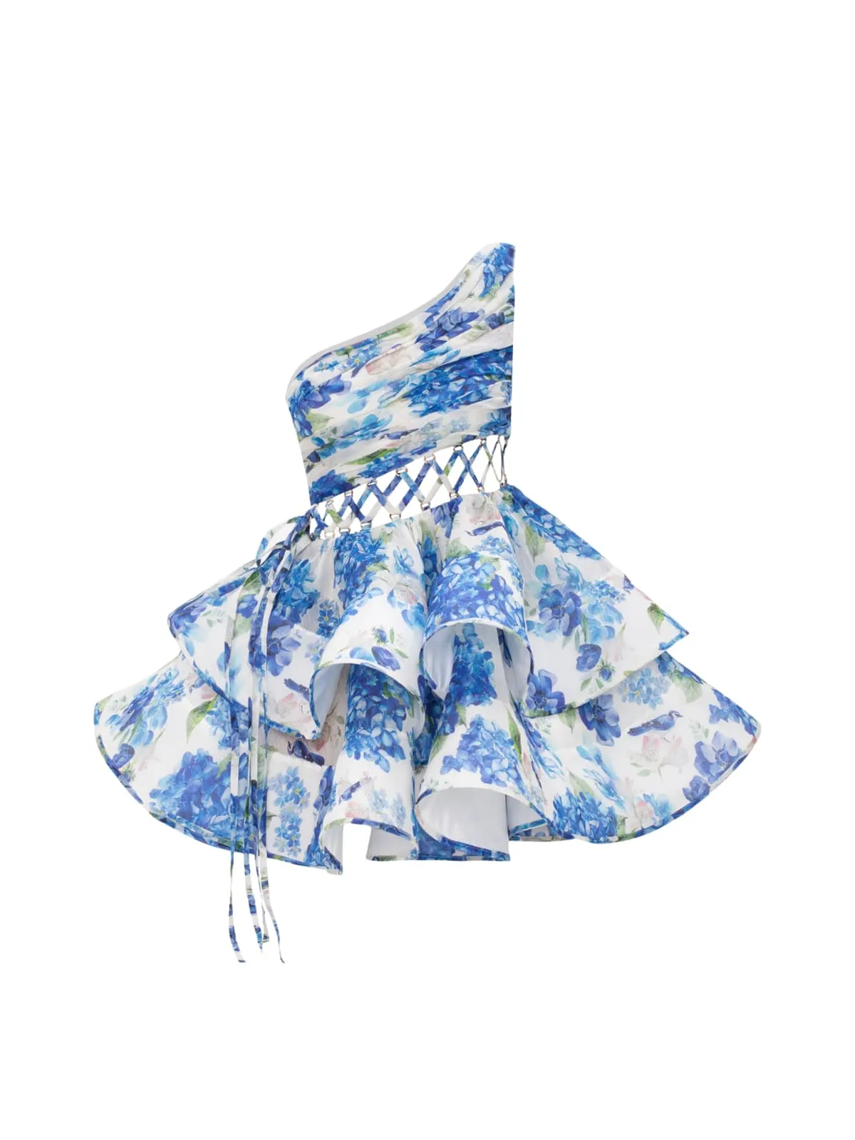 Zexmir One Shoulder Floral Tiered Mini Dress In Blue sold by Mew Mews product image thumbnail 3