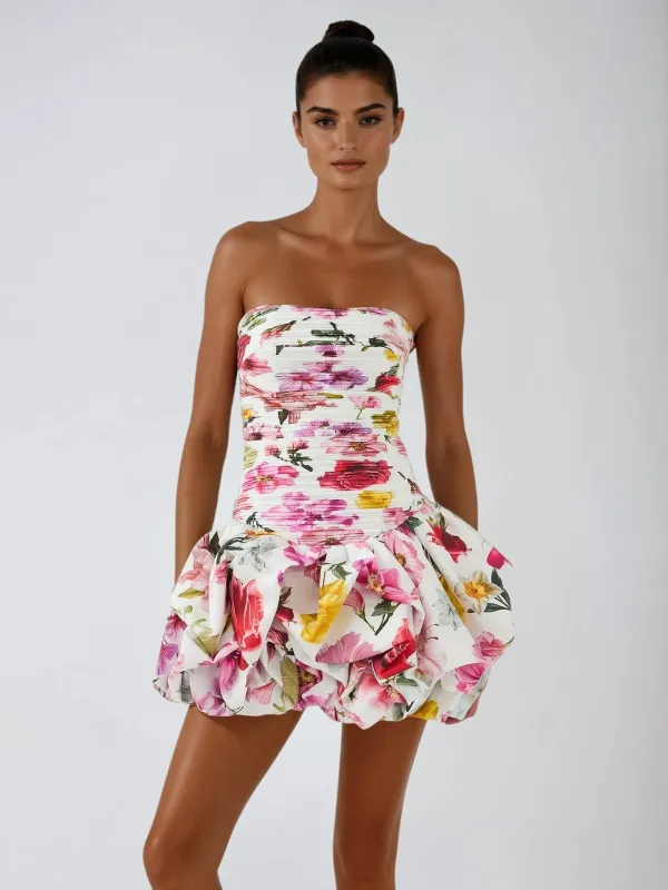 Rexmir Strapless Floral Bubble Mini Dress In Rose sold by Mew Mews