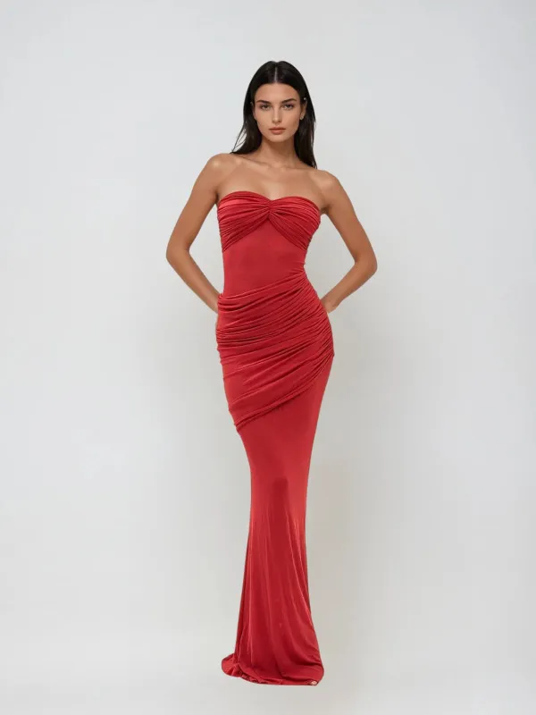 Plthris Strapless Ruched Maxi Dress sold by Mew Mews