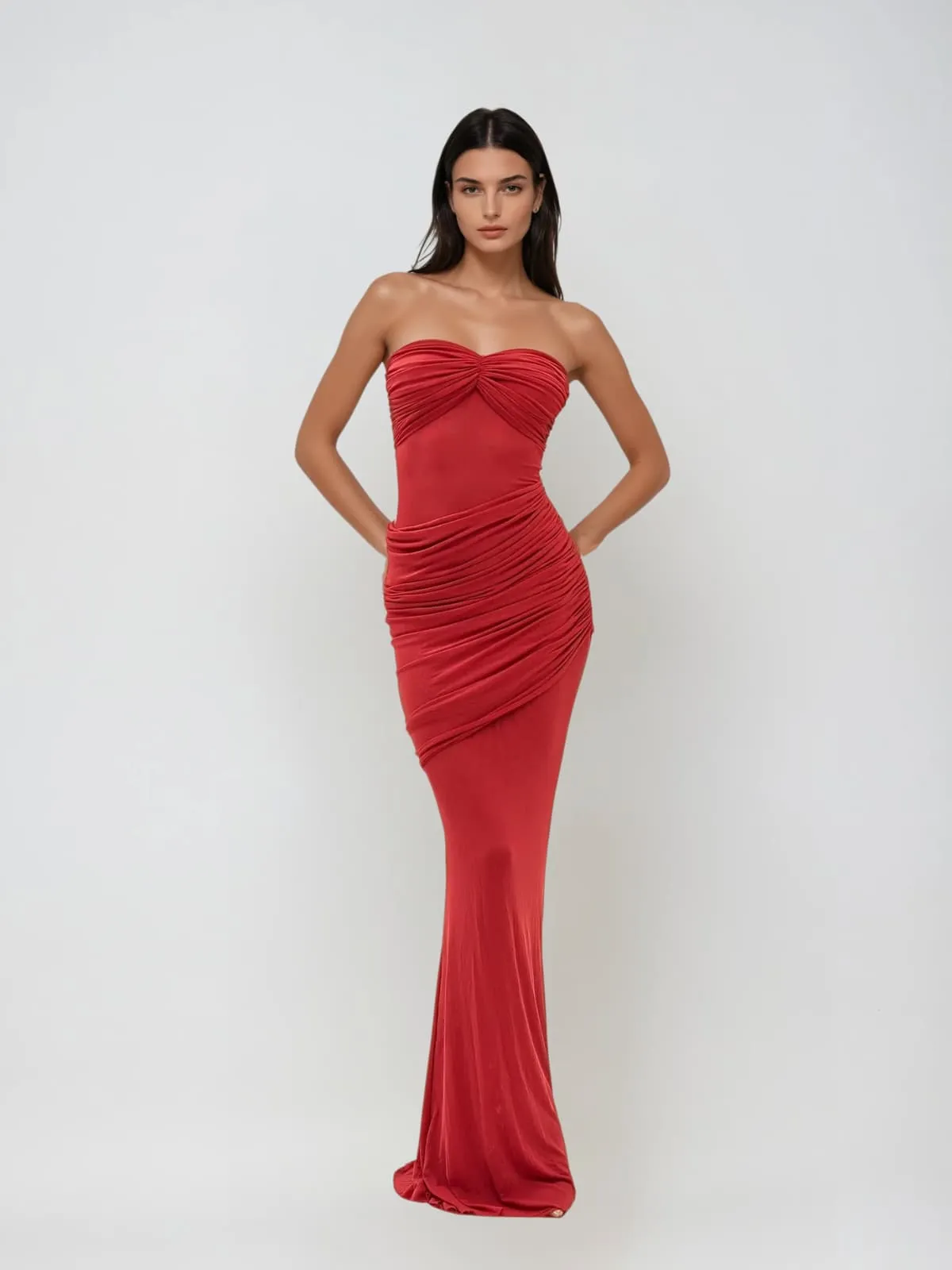 Plthris Strapless Ruched Maxi Dress sold by Mew Mews