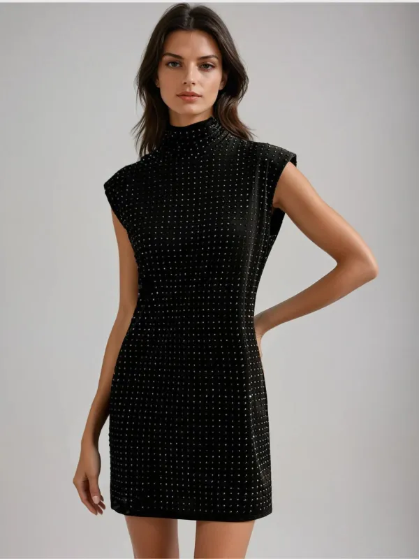 Pxion High Neck Rhinestones Mini Dress sold by Mew Mews