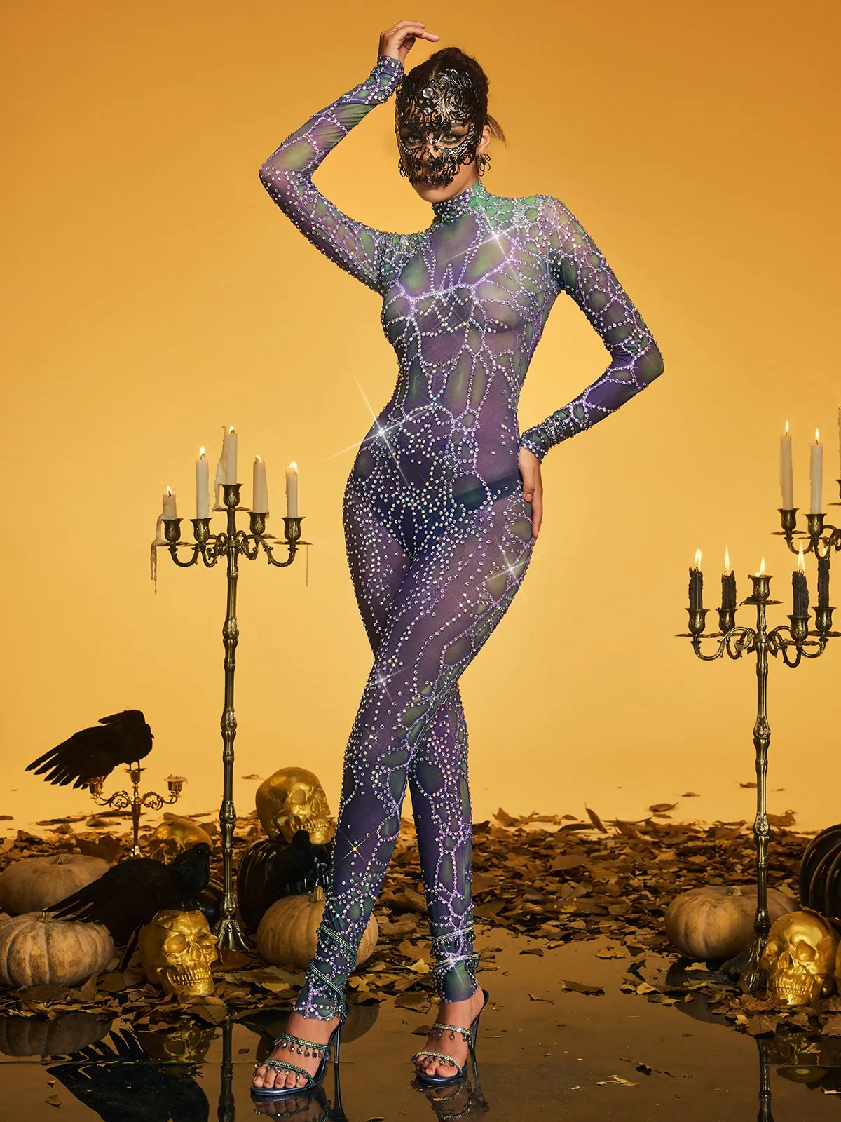 Oxion High Neck Rhinestone Jumpsuit sold by Mew Mews product image thumbnail 4