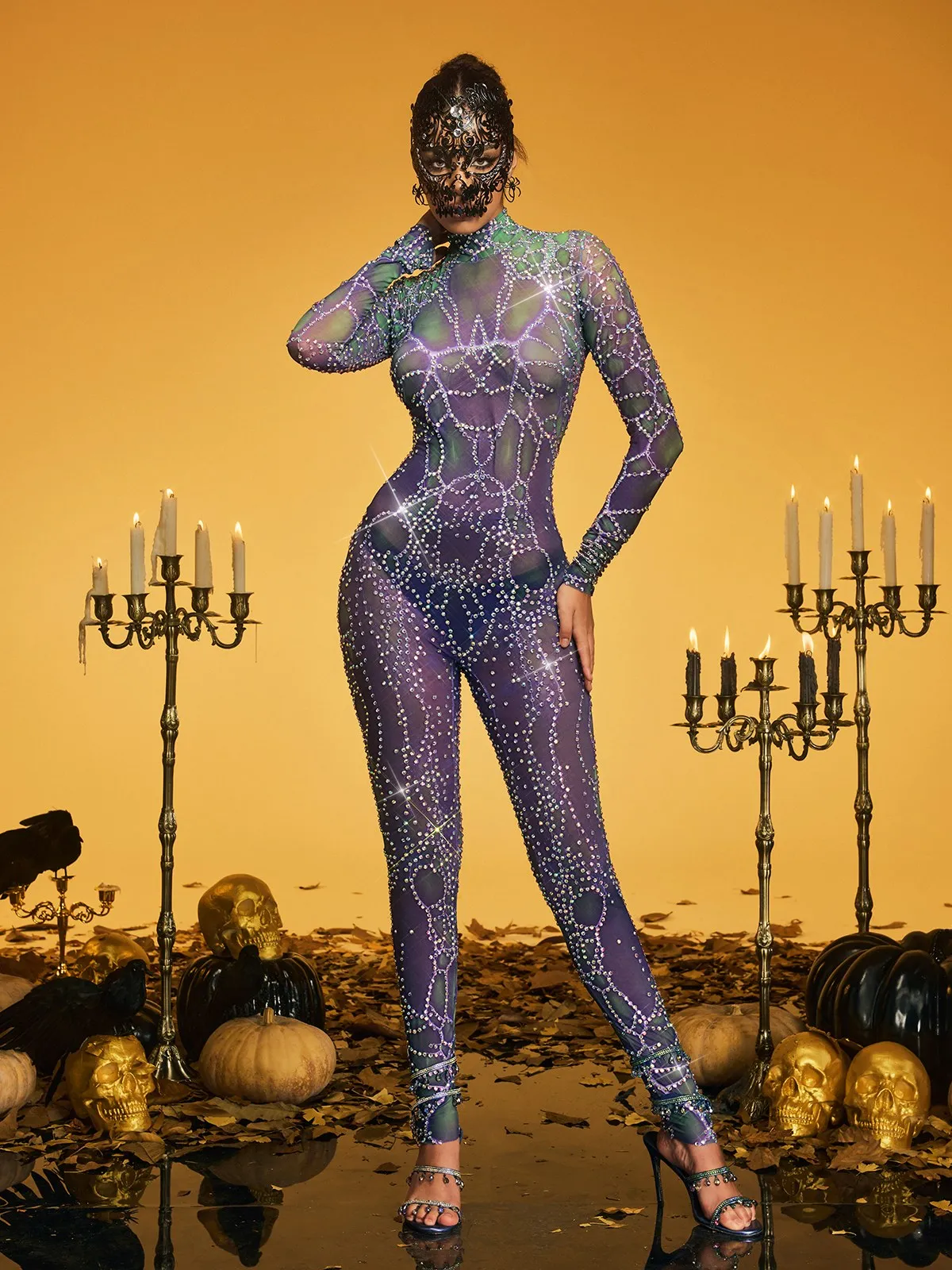 Oxion High Neck Rhinestone Jumpsuit sold by Mew Mews