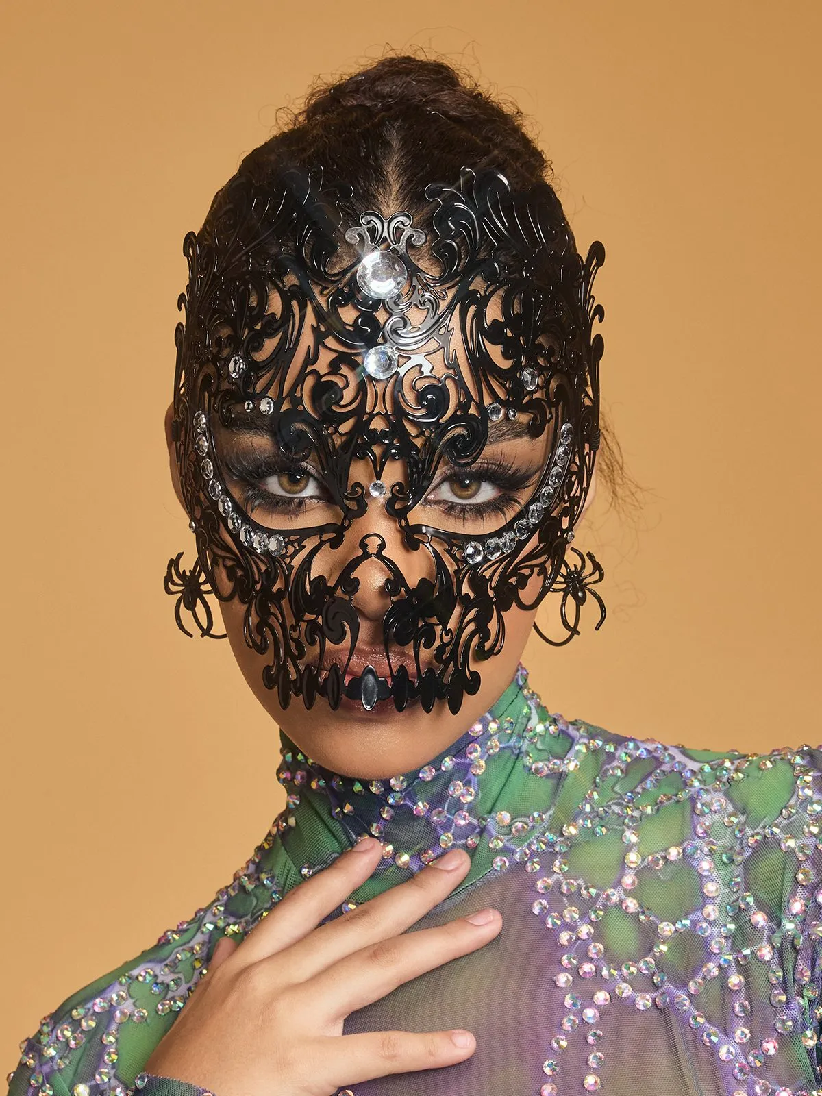 Olyxra Rhinestone Metallic Mask sold by Mew Mews