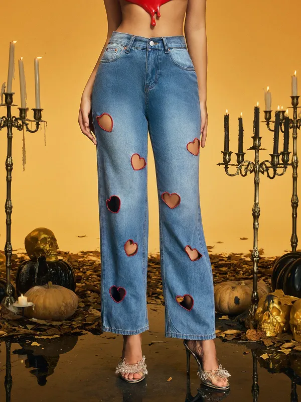 Olthrak Cutout Heart Straight Jeans sold by Mew Mews