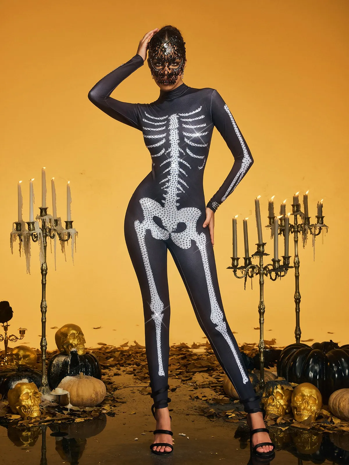 Kaelthis High Neck Rhinestone Bone Jumpsuit sold by Mew Mews