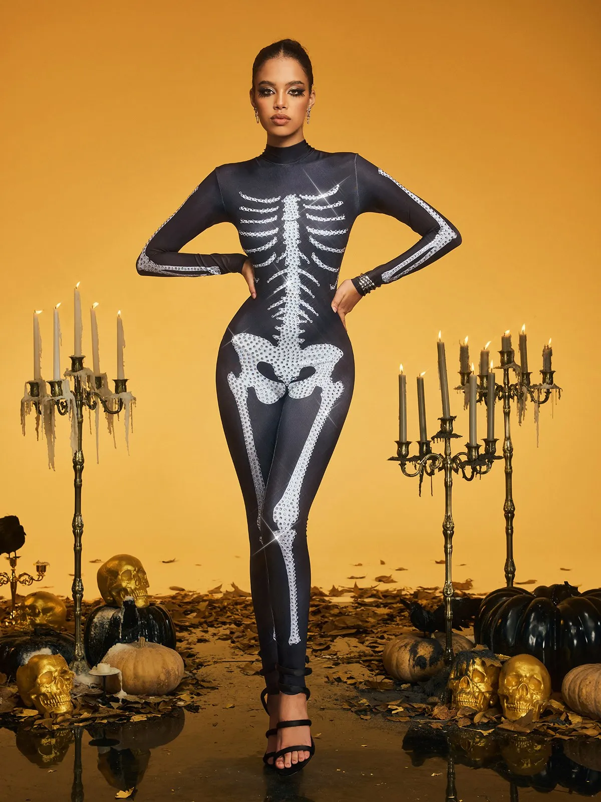 Kaelthis High Neck Rhinestone Bone Jumpsuit sold by Mew Mews product image thumbnail 2