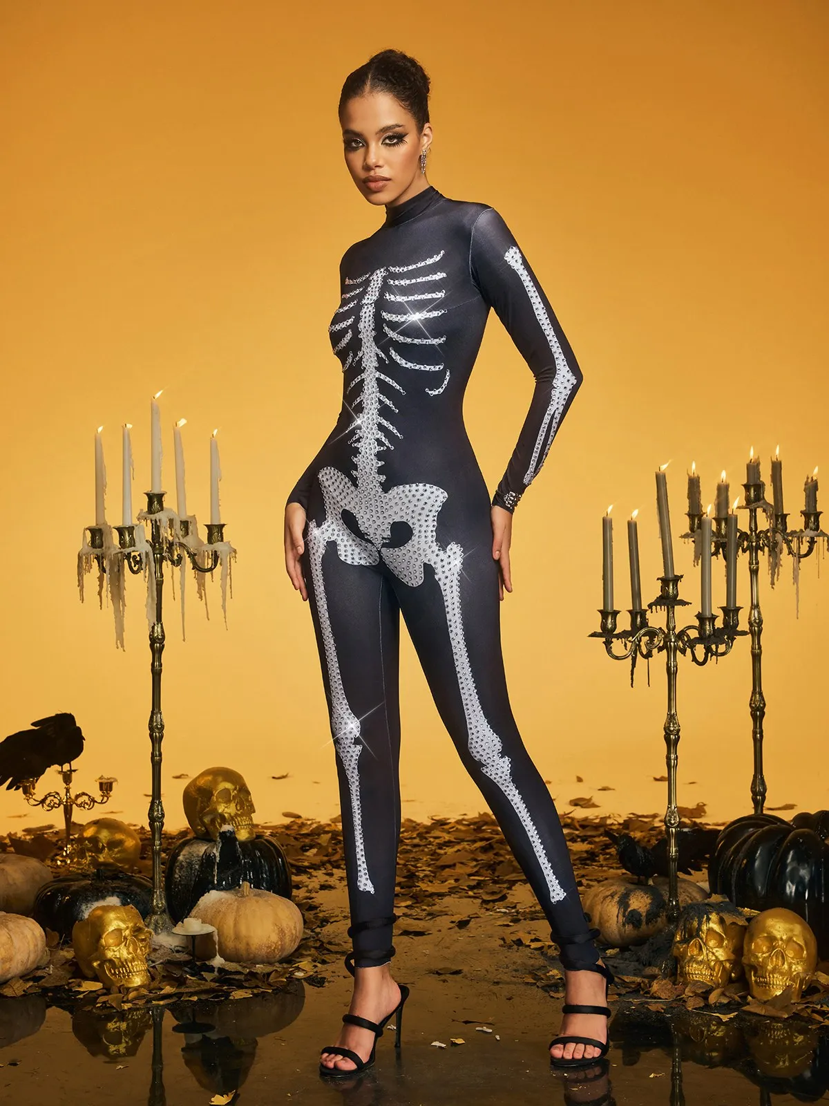 Kaelthis High Neck Rhinestone Bone Jumpsuit sold by Mew Mews product image thumbnail 4