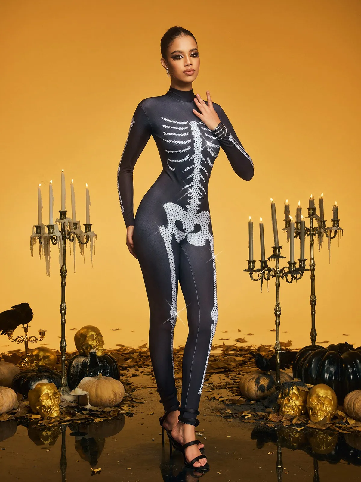 Kaelthis High Neck Rhinestone Bone Jumpsuit sold by Mew Mews product image thumbnail 5