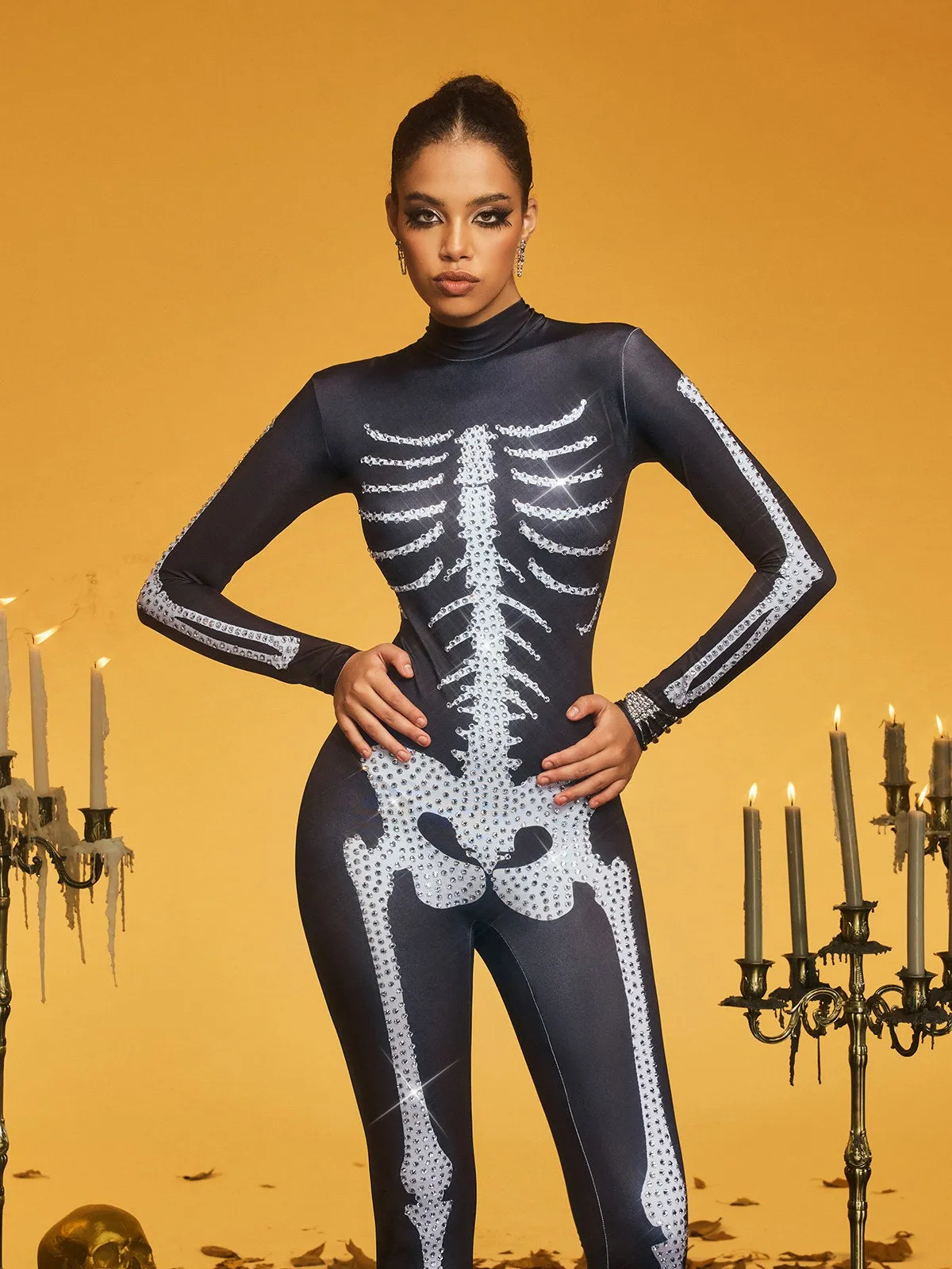 Kaelthis High Neck Rhinestone Bone Jumpsuit sold by Mew Mews product image thumbnail 3