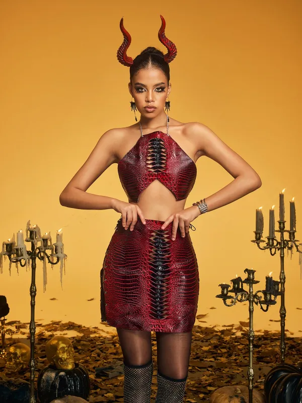 Olyra Halterneck Lace Up Skirt Set sold by Mew Mews