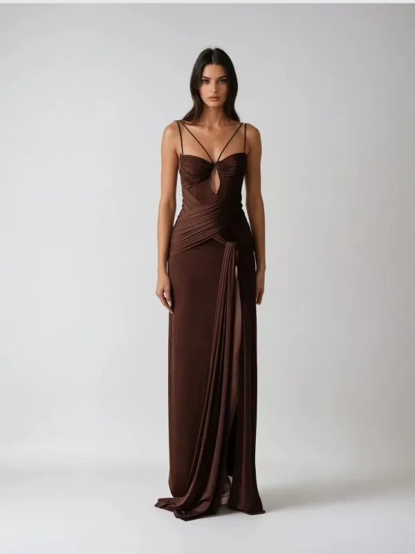Pzron Ruched Draped Split Maxi Dress sold by Mew Mews