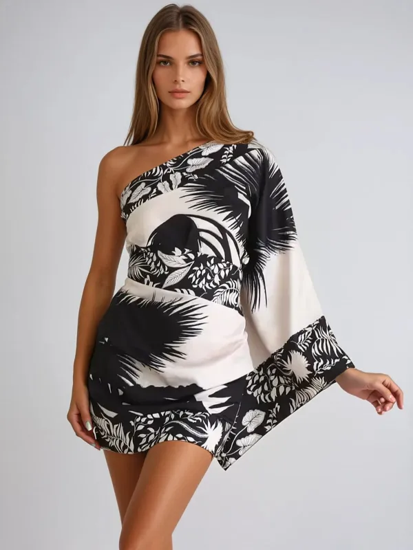 Dyvra One Shoulder Printed Mini Dress sold by Mew Mews