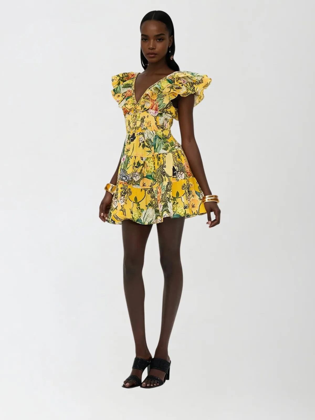 Dryon V Neck Ruffle Printed Mini Dress sold by Mew Mews product image thumbnail 2