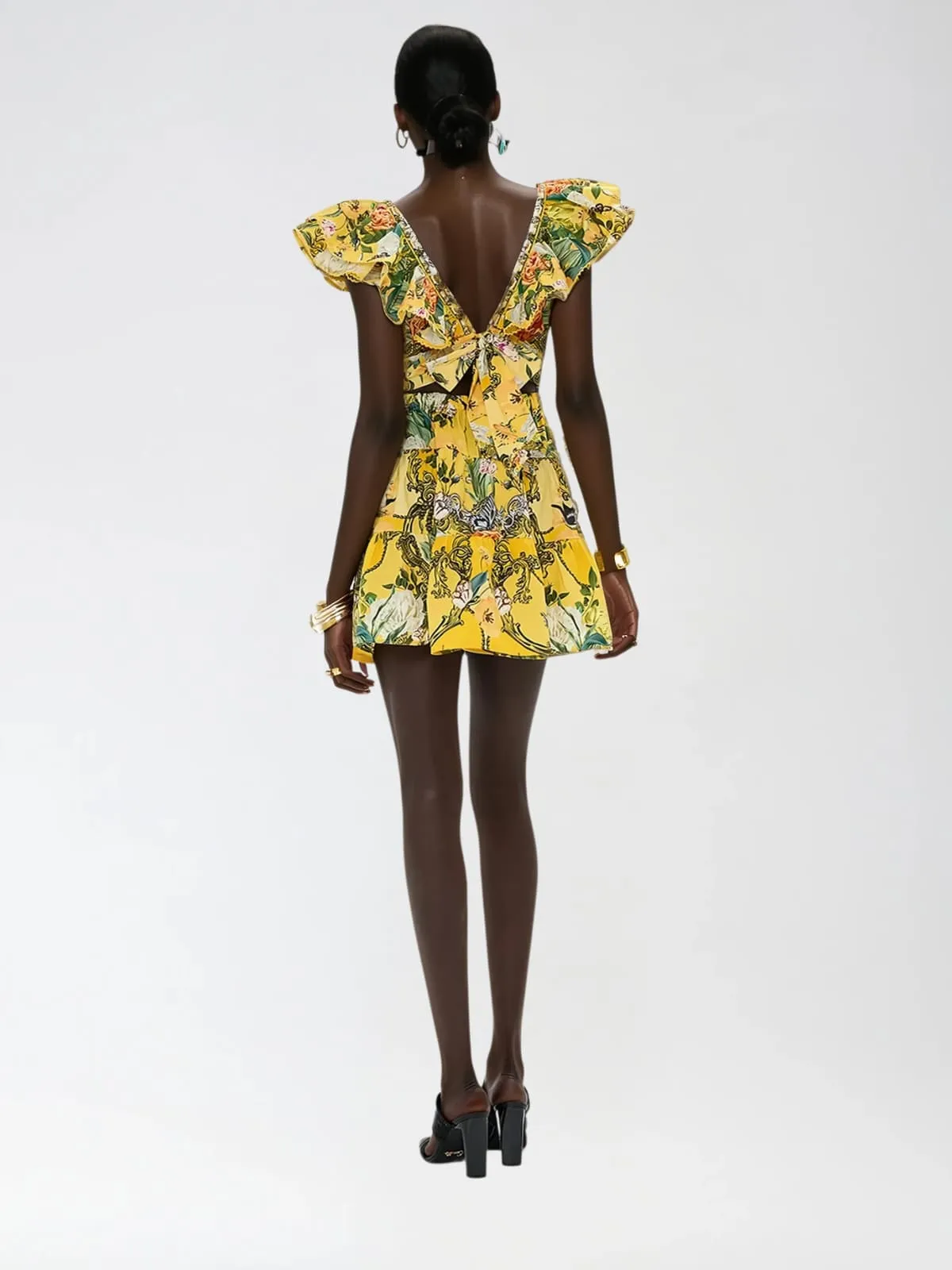 Dryon V Neck Ruffle Printed Mini Dress sold by Mew Mews product image thumbnail 3