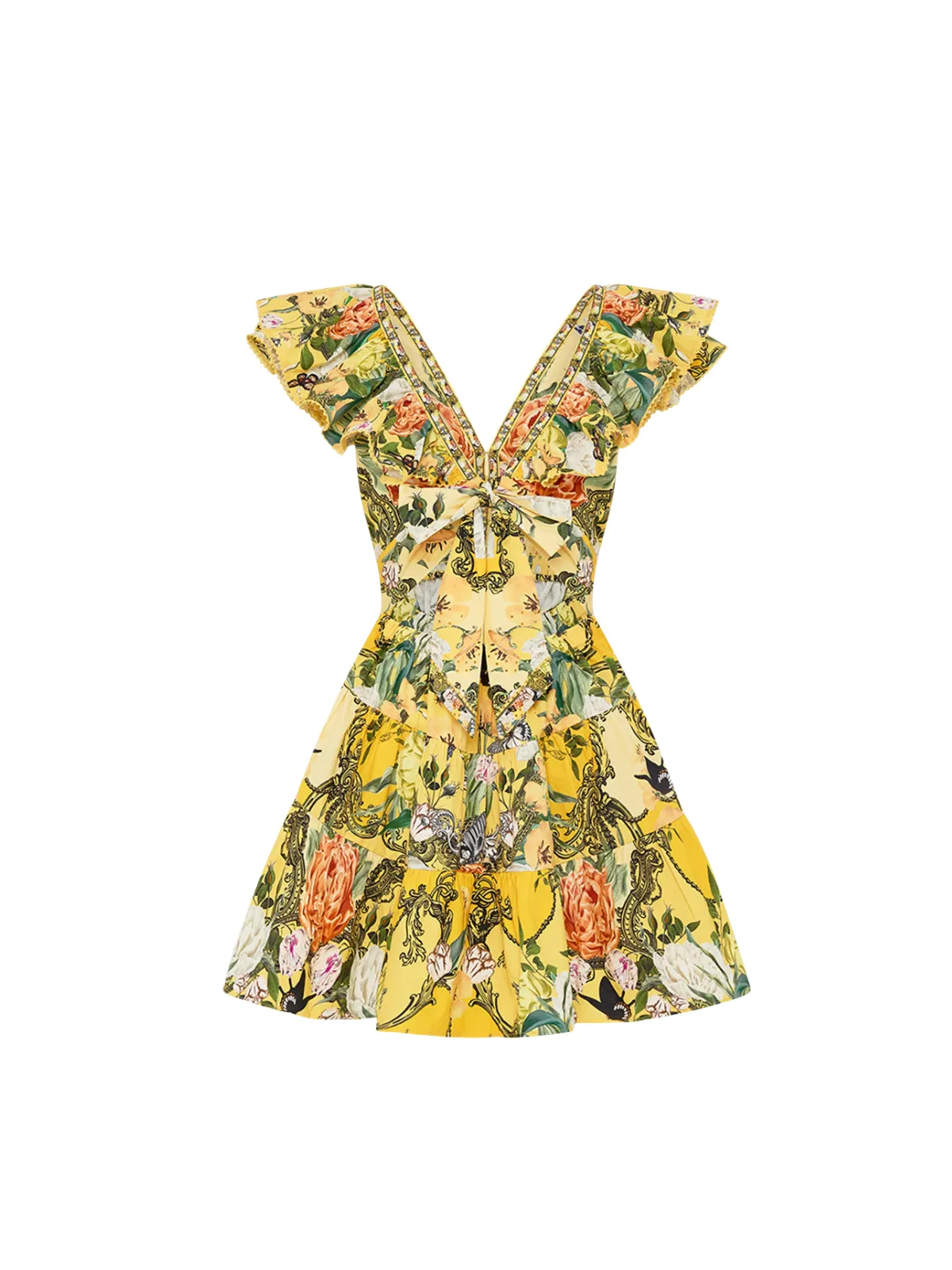 Dryon V Neck Ruffle Printed Mini Dress sold by Mew Mews product image thumbnail 4